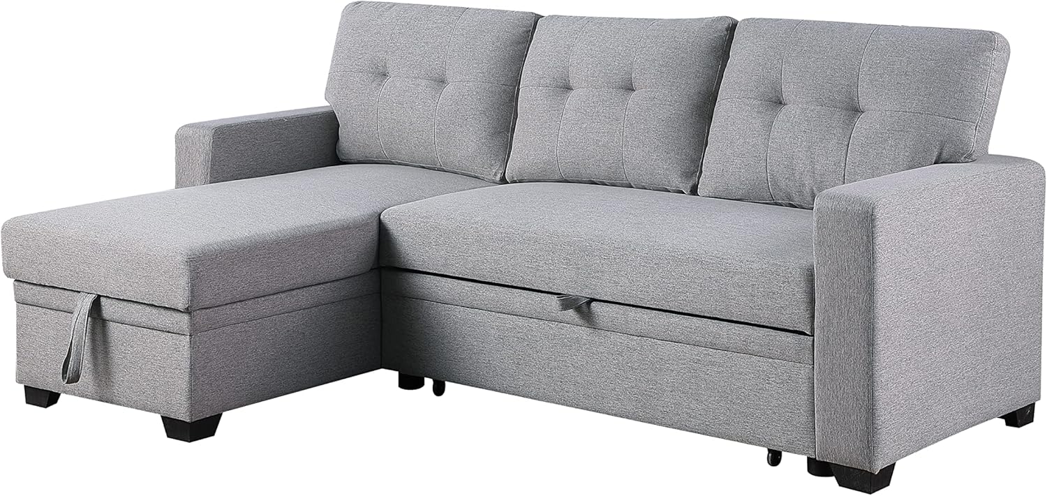 Devion Furniture Lenna Reversible Sectional Sleeper Sofa & Chaise, Light Gray