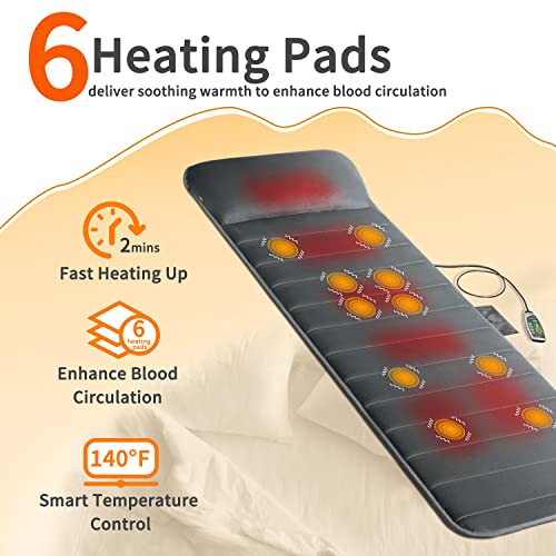 Mynt Vibration Massage Mat, Electric Full Body Massage Pad with Adjustable Position Pillow 10 Vibrating Motors & 6 Heating Pads for Neck Back Leg Muscle Pain Relaxation
