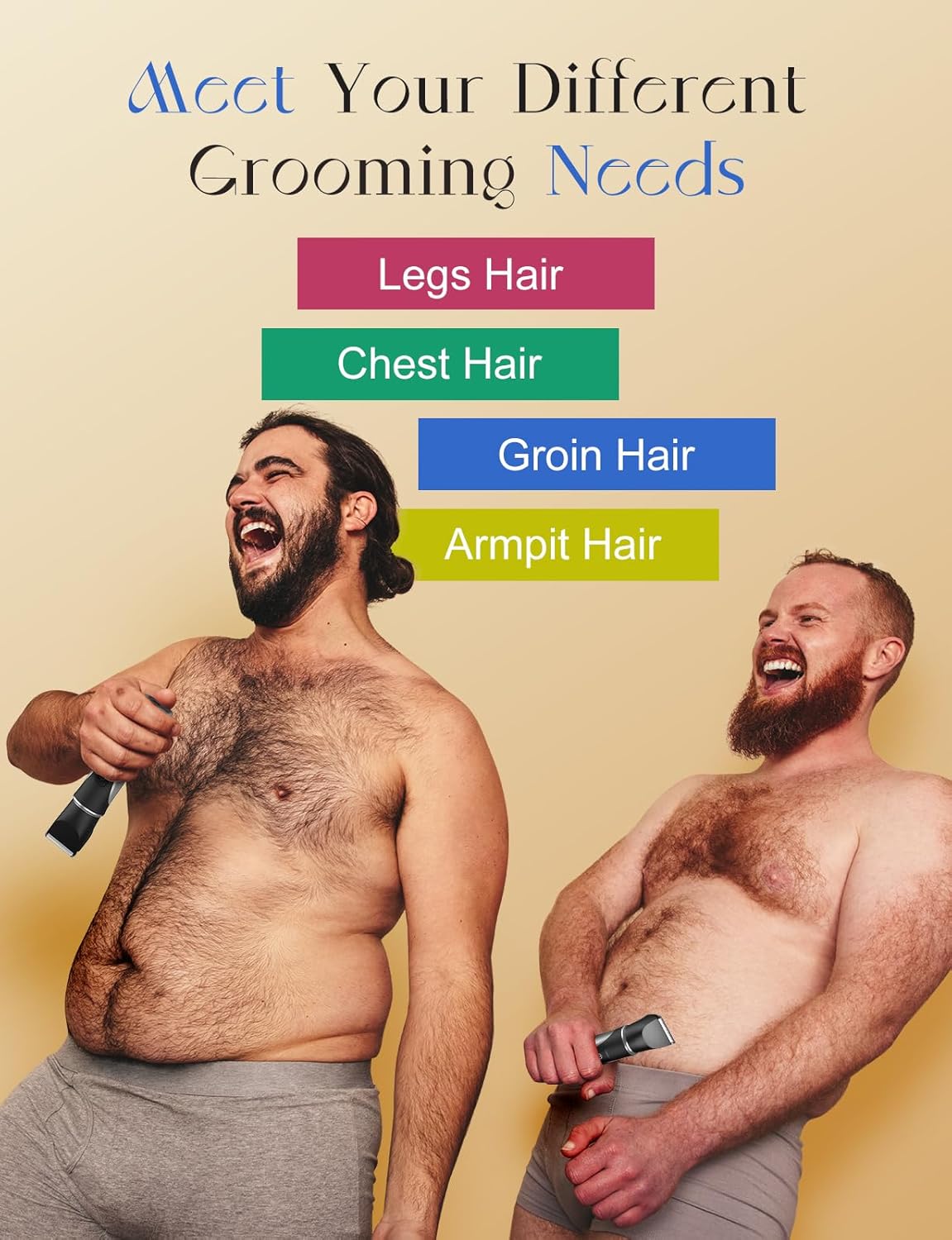 Body Hair Trimmer for Men-Electric Groin Groomer with Body Clippers, Nose Hair Clippers, USB C Charging, Travel Lock, Waterproof, Cut Leg, Chest, Armpit Hair, Gifts for Him