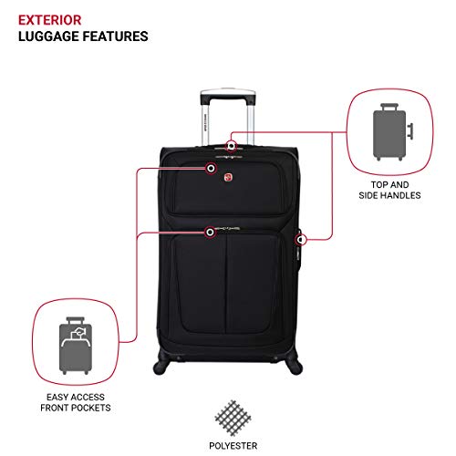 SwissGear Sion Softside Luggage with Spinner Wheels, Dark Grey, 3 Piece Set (21/25/29)