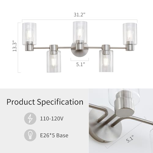 WUZUPS 5-Light Pendant Chandelier Light Frosted White Glass Shade with Grain Ceiling Lighting Elegant Modern Fixture Bathroom Kitchen Dining Room Entry Foyer, H 15.8