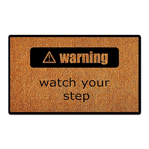 Simple Text Arrangement Warning Watch Your Step New Home Essential Decoration Doormat Entrance Way Non-Slip Door Mats Front Indoor/Outdoor Living Room Kitchen Bedroom Area Rugs 18x30 inch