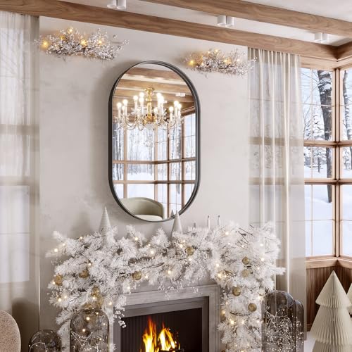 Black Oval Mirror for Bathroom, 40 x 30 Inch Oval Bathroom Vanity Mirror for Wall, Wall Mounted Metal Frame Mirror for Bedroom Living Room Entryway, Wall Decor, Hangs Horizontal or Vertical