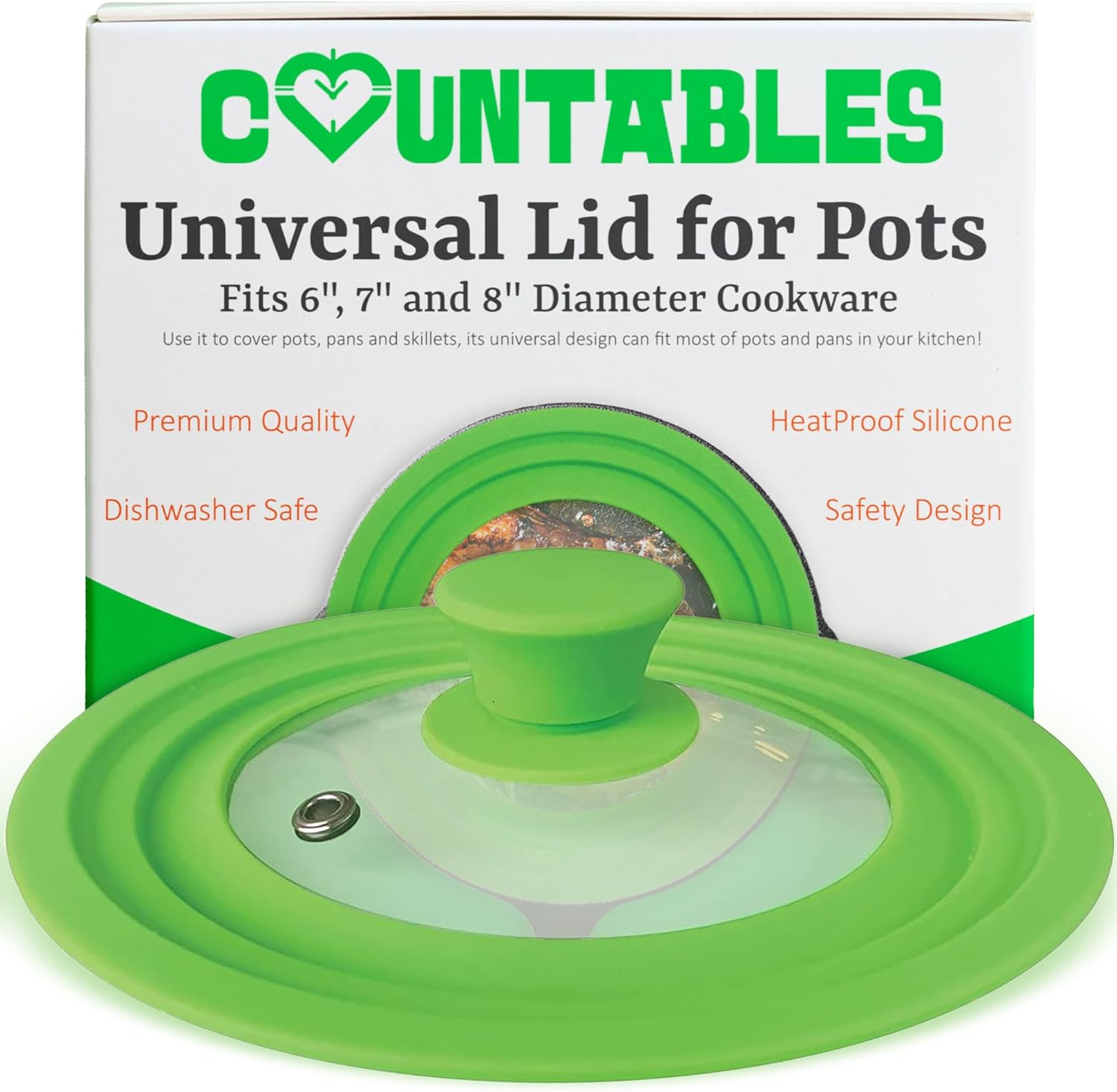 Universal Lid for Pots, Pans and Skillets - Tempered Glass with Heat Resistant Silicone Rim Fits 6