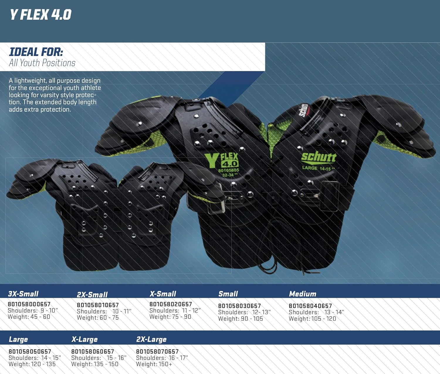 Schutt Y-Flex 4.0 Shoulder Pads, Football, Black, X-Large