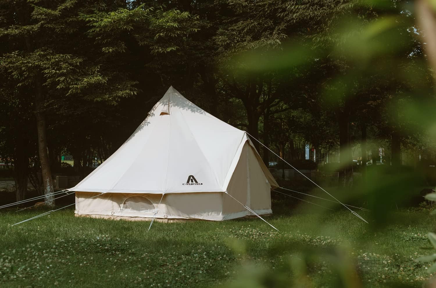 C·WILDYFIELD Camping Tent for Family Glamping, 4 Season Bell Tent with Stove Jack, Canvas Yurt Tent Waterproof Luxury Outdoor Camping