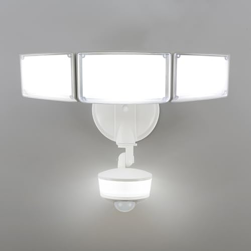 LUTEC 74W 8000 Lumen Motion Sensor Outdoor Lights, 5000K Daylight, IP65 Waterproof Flood Lights Outdoor with Night Light, Dusk to Dawn Motion Detector Security Lights for Outside Garage, Yard-Black