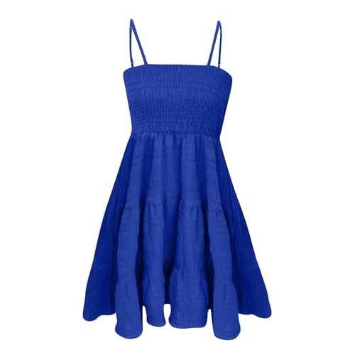 Womens Summer Dresses Casual Square Neck Sleeveless Spaghetti Strap Sundress Solid A Line Tiered Tank Beach Dress