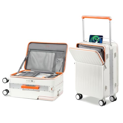 Joyway Carry on Luggage 22x14x9 Airline Approved, Hardside Carry-on Suitcase with Charging Port and Spinner Wheels, Hardshell 20 Inch Luggage with TSA Lock, White