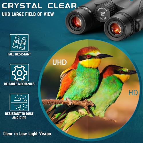 10×42 UHD Binoculars for Adults High Powered with ED Glass- Ultra Wide Angle Large View Binoculars with Clear Low Light Vision - Lightweight Waterproof Binoculars for Bird Watching Hunting Stargazing
