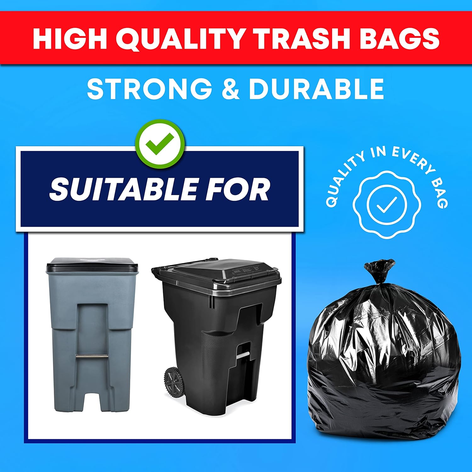 95-96 Gallon Trash Bags Heavy Duty 2 Mil (Value-Pack 25 Bags w/Ties) Extra Large Contractor Trash Bags 90 Gallon, 95 Gallon, 96 Gallon, 100 Gallon