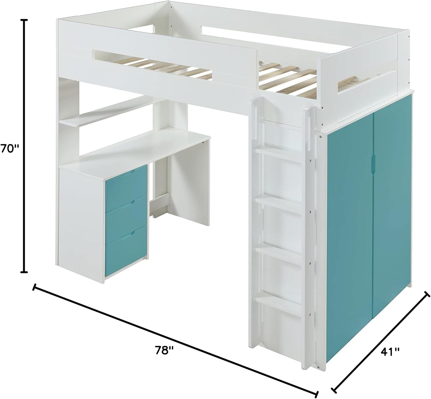 Acme Nerice Twin Storage Loft Bed in White and Teal