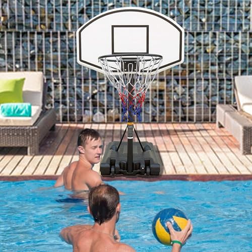 Poolside Basketball Hoop Portable Swimming Pool Height-Adjustable Basketball Goal System for Adults Youth Kids