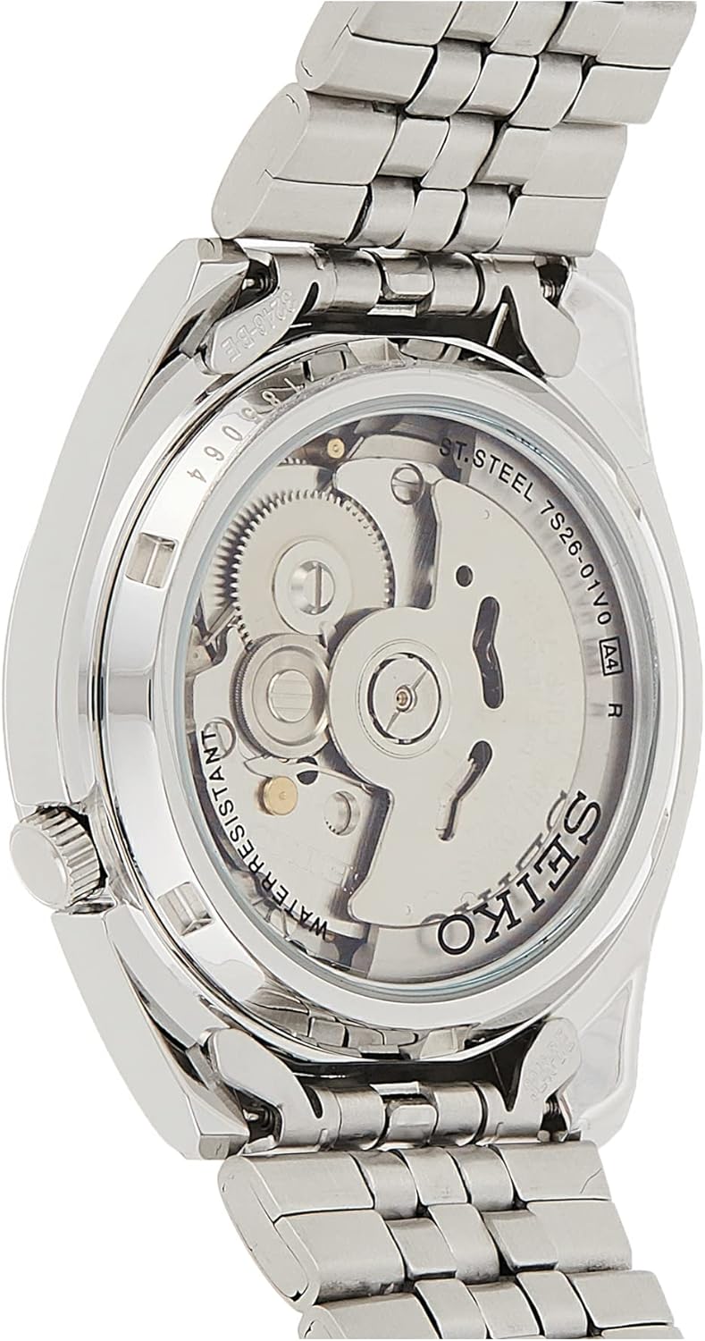 SEIKO SNK357 Automatic Watch for Men 5-7S Collection - Striking Black Dial with Day/Date Calendar, Luminous Hands, Stainless Steel Case & Bracelet