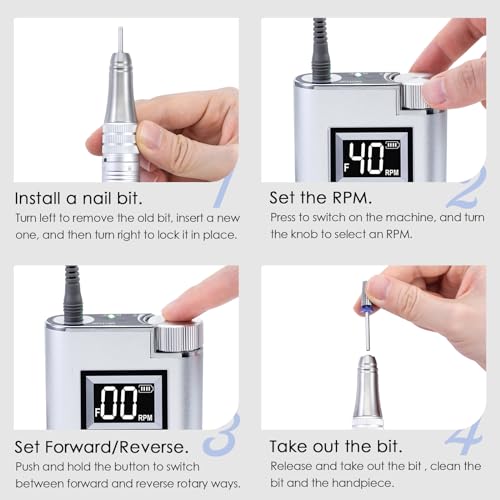 Delanie Professional Electric Nail Drill Machine 40000 RPM Rechargeable Electric Nail File E File Filer, Purple