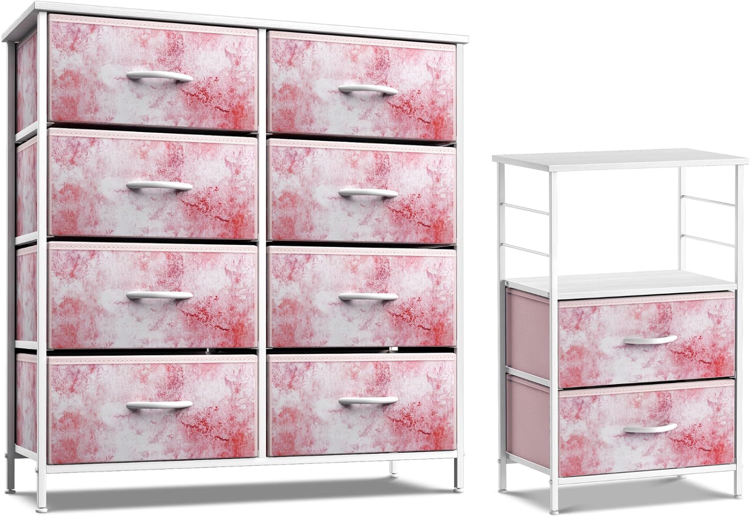 Sorbus Kids Dresser with 8 Drawers and 2 Drawer Nightstand Bundle - Matching Furniture Set - Storage Unit Organizer Chests for Clothing - Bedroom, Kids Rooms, Nursery, & Closet (Tie Dye)