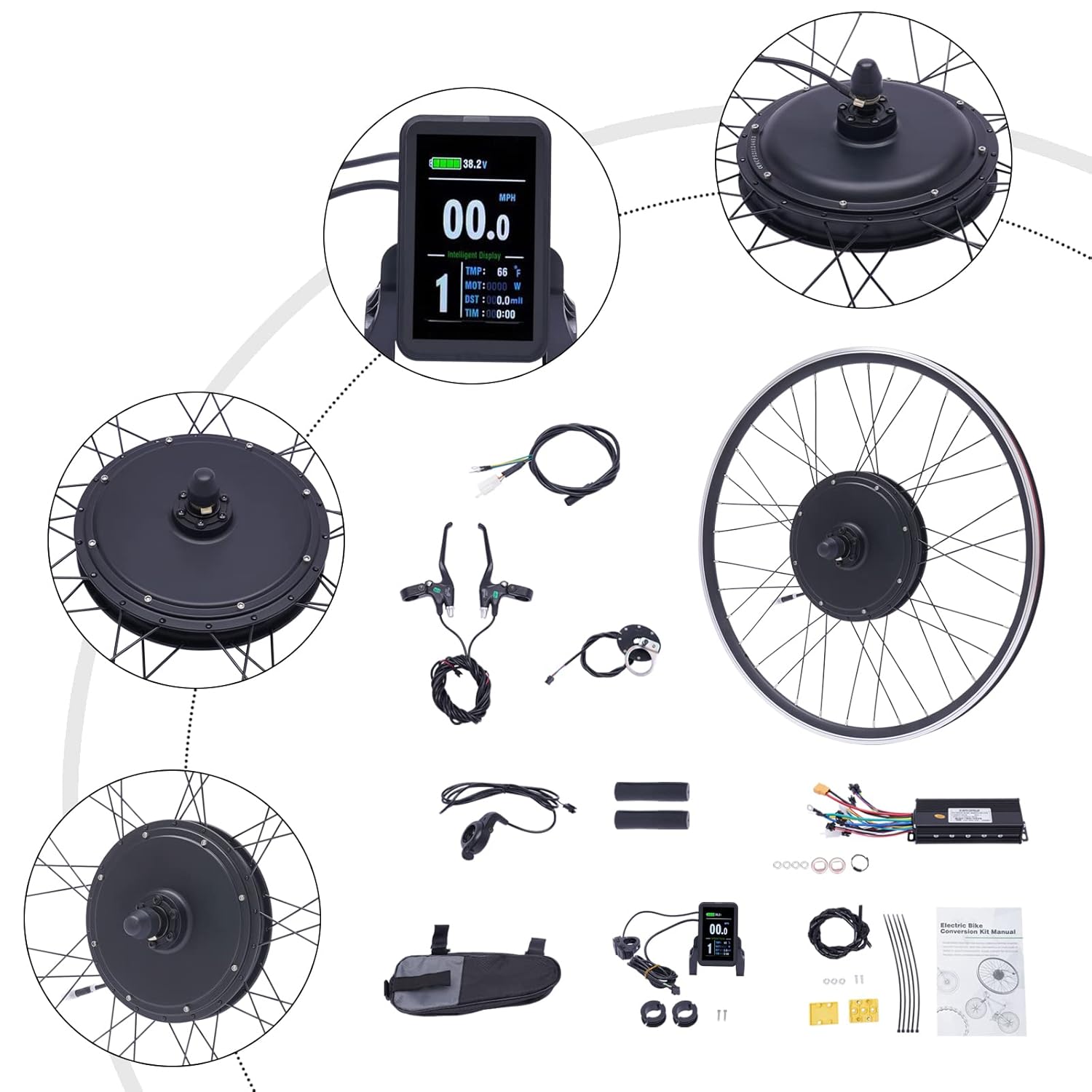 48V 1000W Electric Bicycle Motor Kit Brushless Front Hub Motor Conversion Kits DIY Ebike 700C 45-55km/h Motor Bike Kit with Display for Sports Outdoors