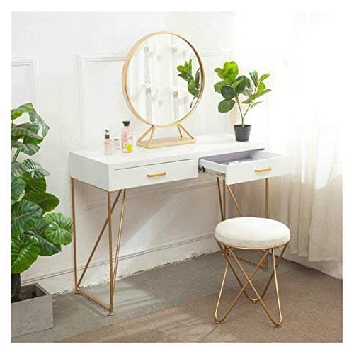 Luxury Dressing Vanity Table w/Stool for Bedroom, 2 in 1 Makeup Vanity Desk Dressing Table Bedroom Mini Creative Dressing Table Modern Light Table with Stool(100x40x75cm)