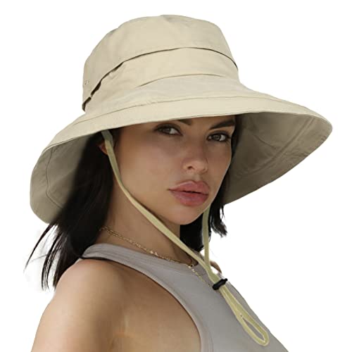 Sun Hats for Women Gardening Hat Wide Brim Ponytail Beach Sun Protection Breathable Cotton Summer Hat with Fold-Up Brim