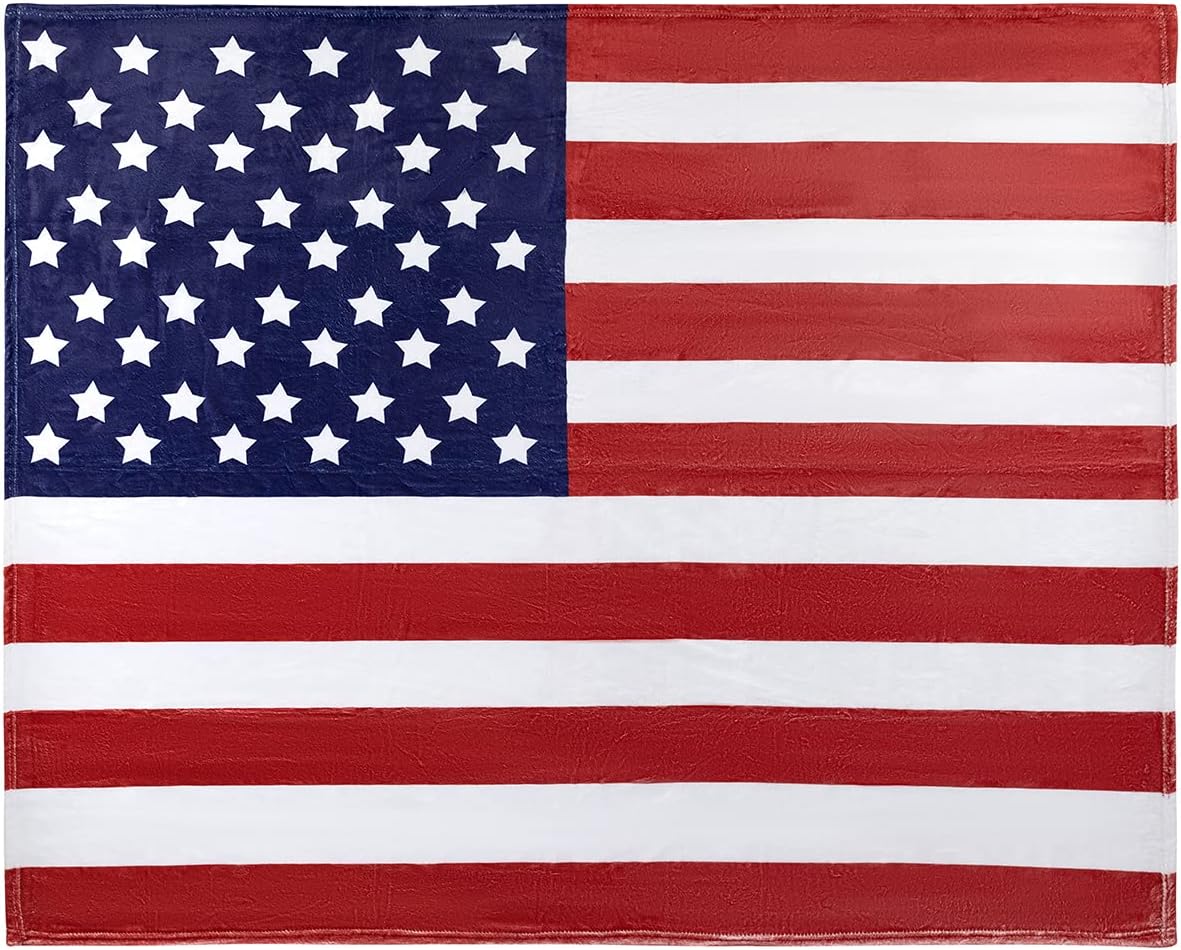 American Flag Throw Blanket, Extra-Large USA Flag Blanket for Patriotic, Men Women and Children, Fleece US Flag Throw Blanket (50in x 60in) July 4th Picnics, Warm and Cozy for Bed Traveling or Couch
