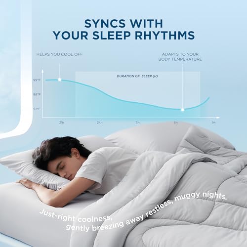 Bedsure Breescape Cooling Comforter King Size, Double-Sided Cool Tech Comforter, Soft Cooling Comforter for Hot Sleepers,Q-Max>0.4, Breathable & Lightweight Comforter King Duvet Insert(Grey, 102