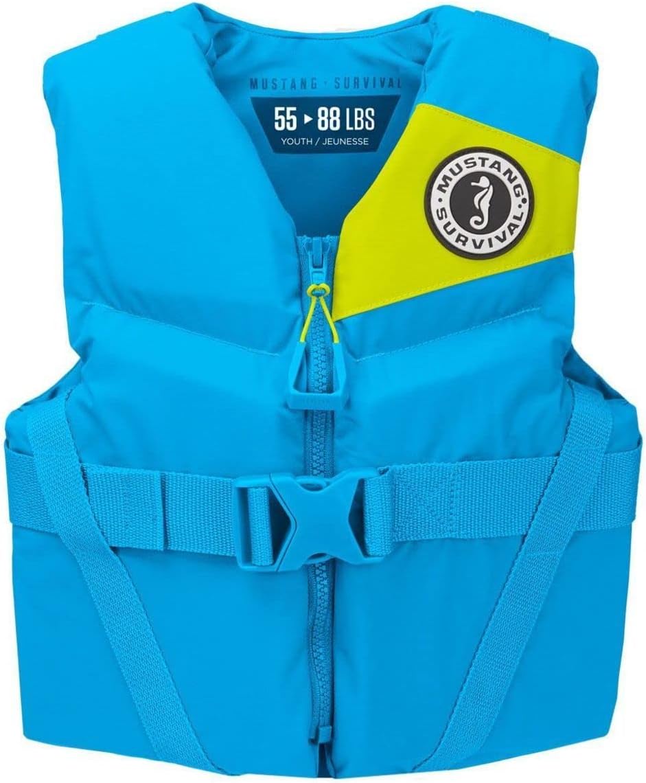 Mustang Survival - Youth Foam Life Jacket - Azure Blue, Young Adult (88 lbs - 110 lbs)