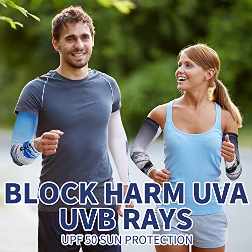 Newcotte 4 Pairs UV Sun Protection Arm Sleeves Cooling Sports Sleeve Anti Slip Ice Silk Arm Warmers Arm Covers for Men Women