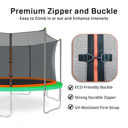 Trampoline Net Replacement with 6 Pole Caps, 12 ft 14 ft 15 ft Trampoline Net Round Safety Trampoline Net UV-Resistant Weather-Resistant Breathable Durable Net(Not Include Poles)