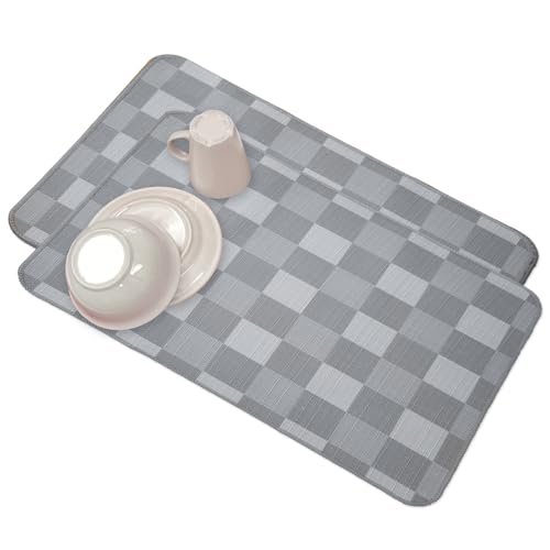 2 Pack Magic Dish Drying Mats for Kitchen Coffee Mat Large, Super Absorbent Polyester, Non Slip Rubber Back Matt, 16 x 20 Inches, Counter Top Sink Easy Clean, Sage Granite