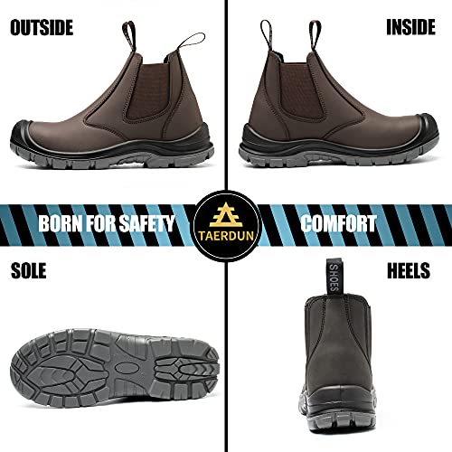 Steel Toe Work Boots for Men Slip-on Chelsea Boot, Men's Industrial & Construction Shoes, Waterproof, Lightweight, Comfortable, Non-slip Safety Shoes, Black