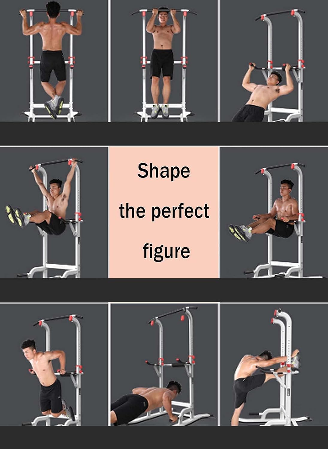 Gym Strength Exercise Power Tower Non-Slip Adjustable Pull Up Bar with 12 Adjustable Heights Dip Bar Fitness Station for Training Safe and Stable Easy to Use Suitable for The Whole Family