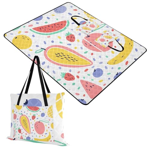Summer Fruit Print Picnic Blankets - Extra Large Waterproof Foldable Portable Picnic Blanket, 60''x80'' Beach Blanket Outdoor Mat for Grass Park, Hiking, Travel