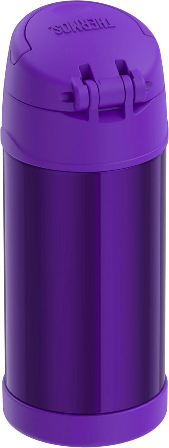 THERMOS FUNTAINER 12 Ounce Stainless Steel Vacuum Insulated Kids Straw Bottle, Violet and Thermos Replacement Straws