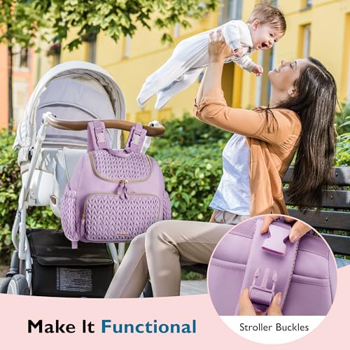 mommore Diaper Bag Small Diaper Backpack Stylish Toddler Baby Mini Maternity Bags Travel Backpacks with Insulated Pockets, Changing Pad, Stroller Straps