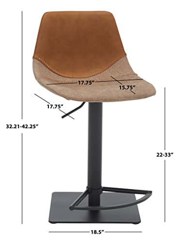 Safavieh Home Collection Rylen Cognac Brown/Black Gas Lift Adjustable Height Bar Stool