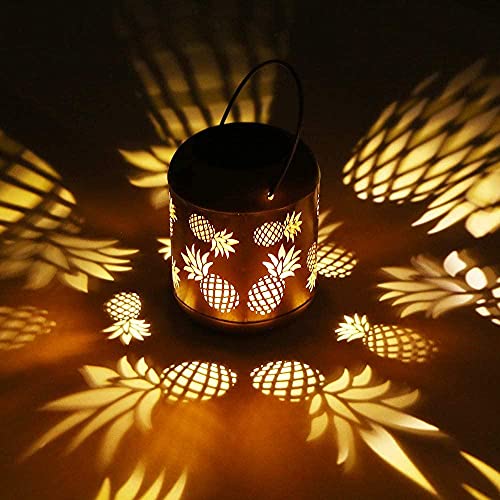 LIXADA Outdoor Lighting Solar Powered LEDs Lawn Light Hollowed-out Pineapple Design Hanging Landscape Decoration Lamp for Patio Garden Courtyard Pathway