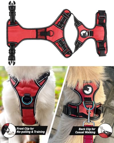 Joytale No Pull Dog Harness Medium Sized Dog, Reflective Pet Vest with Front Clip, Adjustable Soft Padded Harnesses with Easy Control Handle for Training and Walking, Brown, M