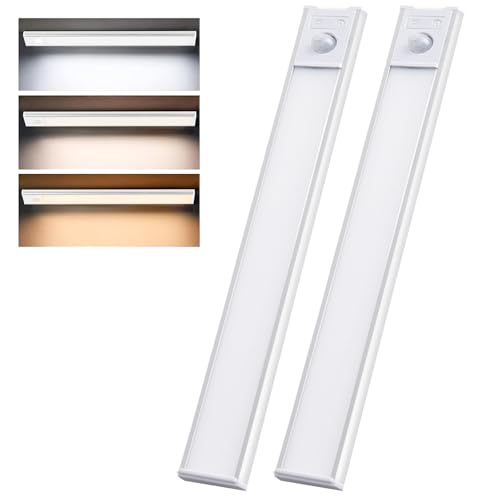 Under Cabinet Light, 30 LED Motion Sensor Light, Wireless Under Counter Lights, Rechargeable Battery Operated Closet Lights, 2 Pack Dimmable 3 Lighting Modes, for Kitchen, Stairs, Closets