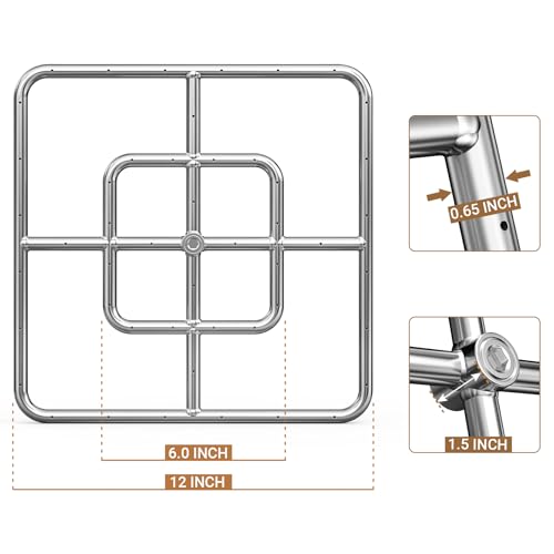 Onlyfire Stainless Steel Square Fire Pit Burner with Pan, 36 Inch DIY Outdoor Propane Firepit Fireplace for Backyard