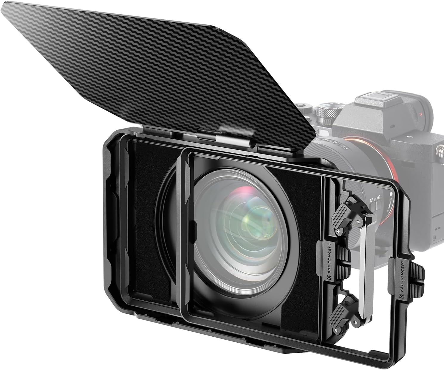 K&F Concept Mini Matte Box, Carbon Fiber Top DSLR Matte Box with 2xSquare Filters Trays, for 67/72/77/82/95mm Lenses, for 4x5.65 Filter/Circular Filter