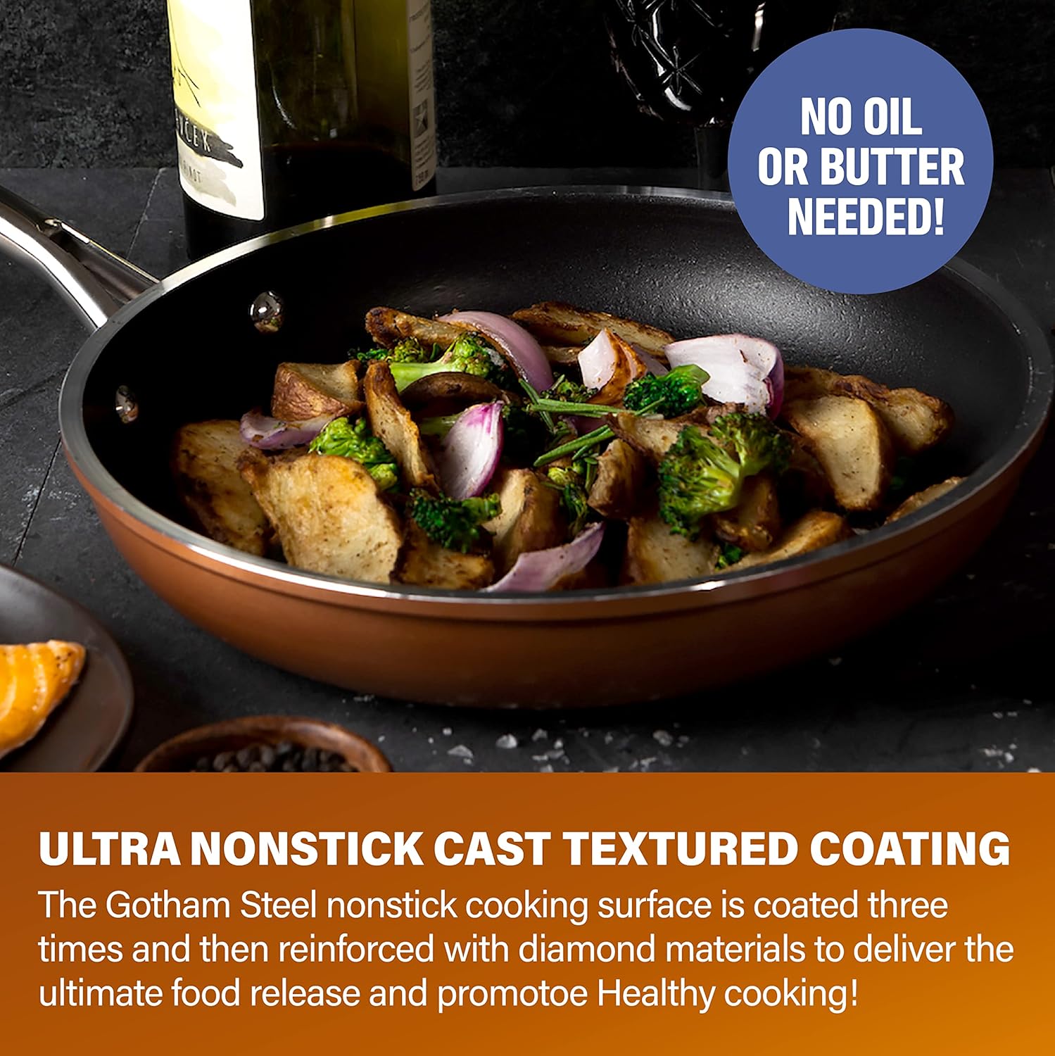 GOTHAM STEEL Nonstick Frying Pan, Copper Cast 11” Ceramic Frying Pan with Ultra Durable Mineral & Diamond Coating, Egg Pan & Omelette Pan Nonstick, Stay Cool Handle, Toxin Free, Dishwasher Safe…