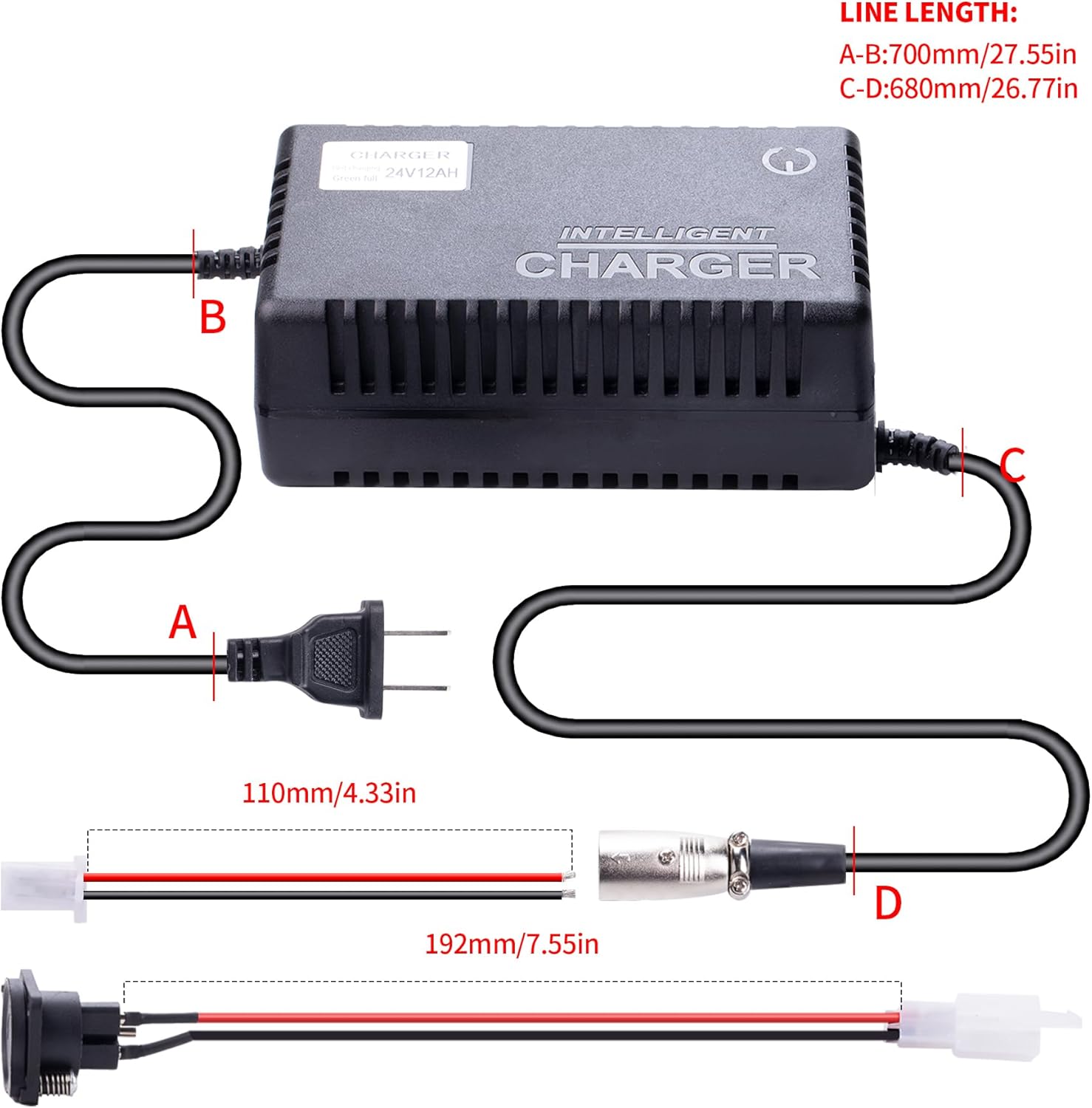 24V 2A Rapid Battery Charger (3-Pin XLR Connector) for GoGo Mobility Scooter，Drive Medical，ShopRider, Ezip，Pride Mobility，Jazzy Power Chair