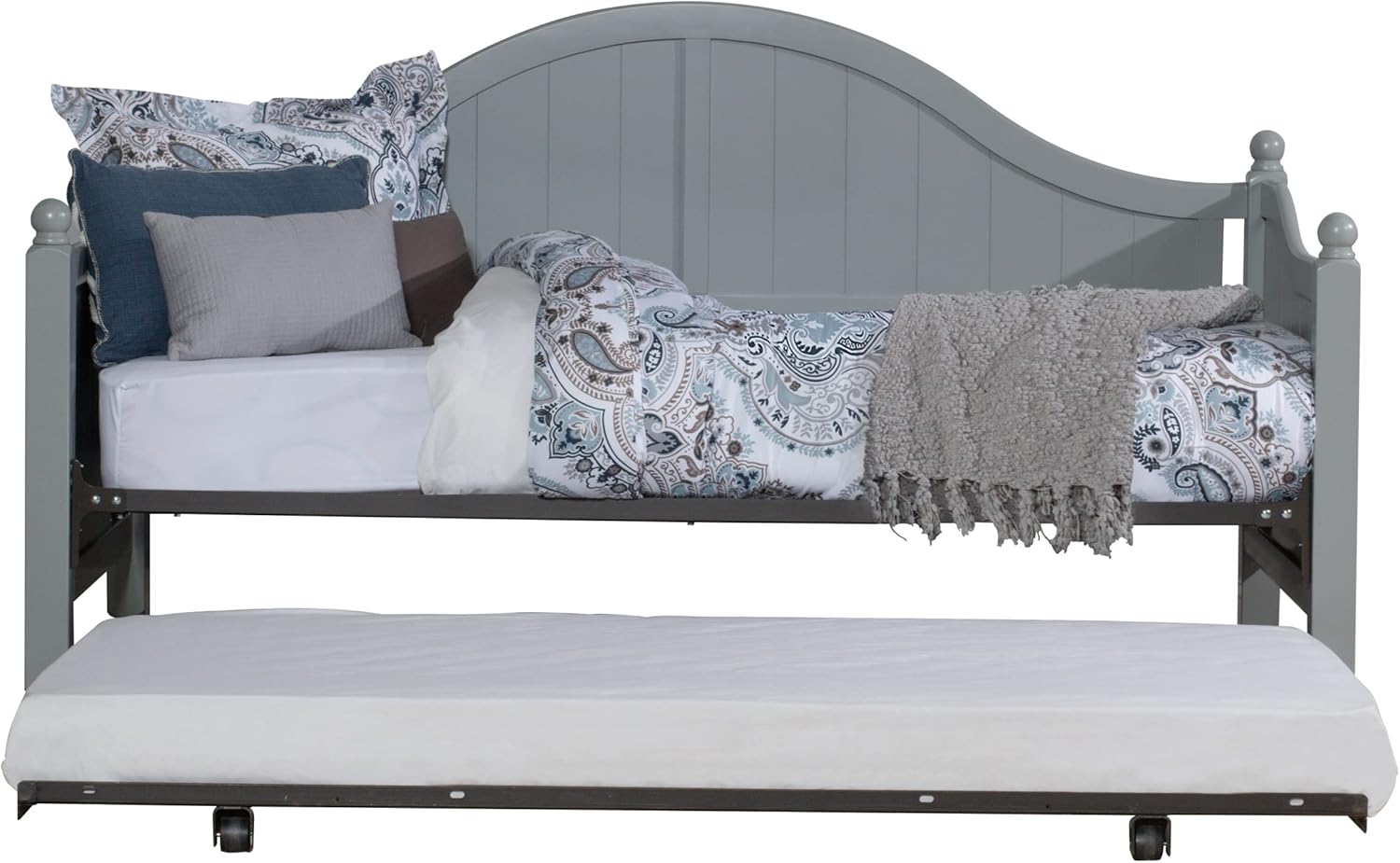 Hillsdale, 2545DBLHTR, Augusta Wood Daybed with Suspension Deck and Metal Roll Out Trundle, Gray, Twin