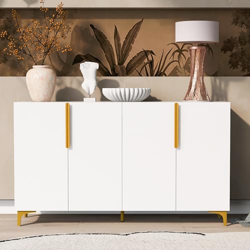 Sideboard Buffet Cabinet, Modern Style Sideboard with Superior Storage Space, Hollow Door Design and 2 Adjustable Shelves for Living Room and Dining Room Hallway