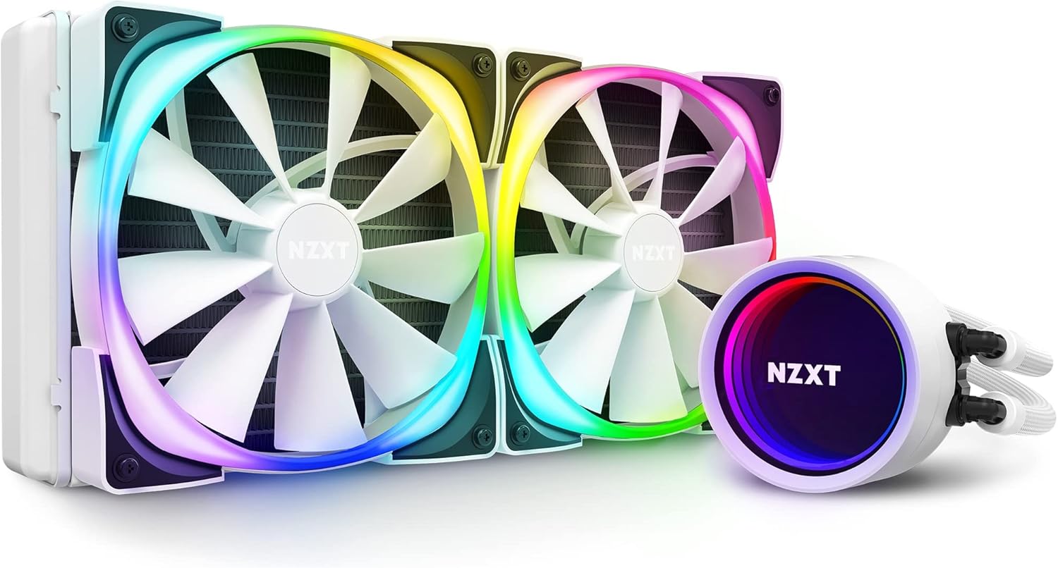 NZXT Kraken X63 RGB 280mm - RL-KRX63-RW - AIO RGB CPU Liquid Cooler - Rotating Infinity Mirror Design - Powered By CAM V4 - RGB Connector - Aer RGB V2 140mm Radiator Fans (2 Included) - White