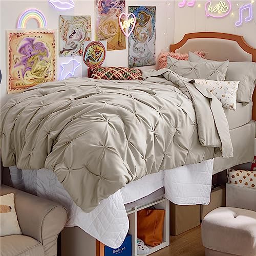 Bedsure Twin Comforter Set with Sheets - 5 Pieces Twin Bedding Sets, Pinch Pleat Blue Twin Bed in a Bag with Comforter, Sheets, Pillowcase & Sham