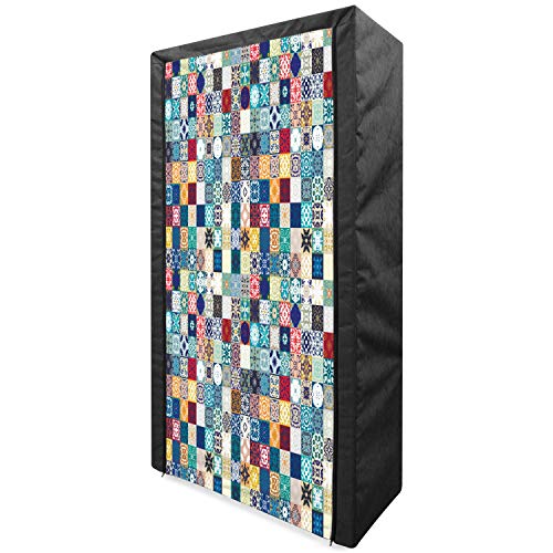 Ambesonne Moroccan Portable Fabric Wardrobe, Oriental Eastern Pattern Grid Style Patchwork Ornament Tiles Design Asian, Clothing Organizer and Storage Closet with Shelves, 33.5