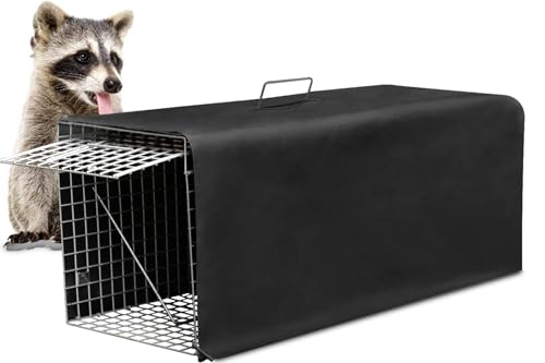 Live Animal Trap Cage with Cover, Cat Trap for Stray Cats 32 Inch Heavy Duty Folding Skunk Trap with Real Door for Raccoons, Opossums, Groundhogs, Skunks, Feral Cats, Squirrels-2 Packs