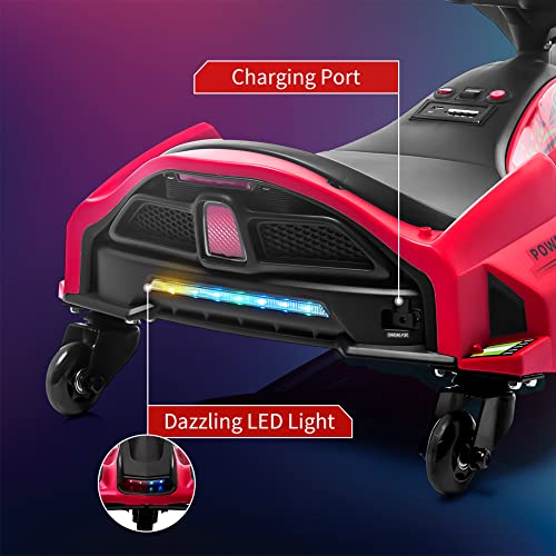 24V Kids Ride on Drift Car for Kids, Electric Drifting Go-Kart Up to 7.5 mph Variable Speed, Built-in Music,Colorful LED Light,USB,Low-Power Alarm (Blue, 24V)