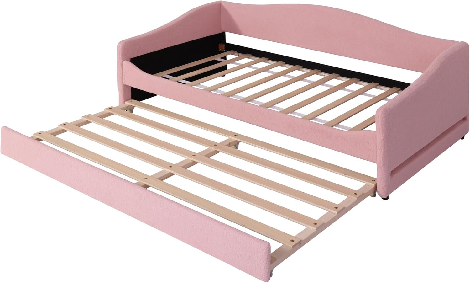 Bellemave Twin Daybed with Trundle, Twin Bed Frame with Light, Trundle Bed, Sofa Bed fram, No Box Spring Needed, Teddy Fleece Bed, Pink